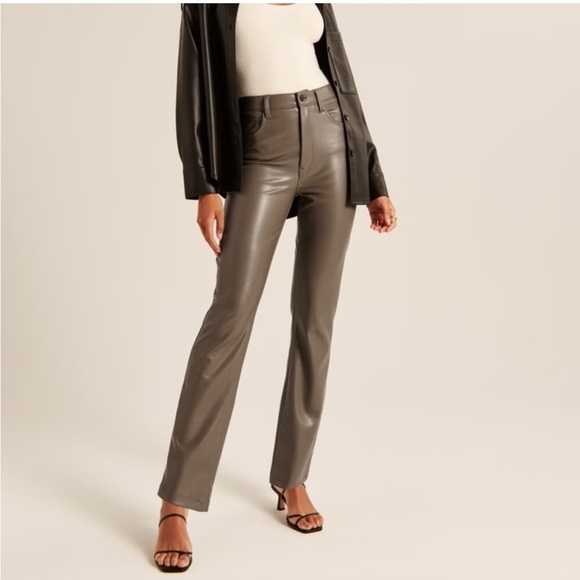 Abercrombie & Fitch 90’s Straight Pant Jean Vegan Leather Jean Mixed - Picture 1 of 7